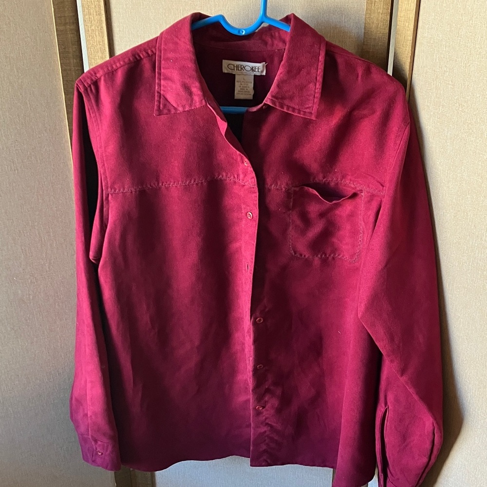 Cherokee Deep Red suede like ladies blouse large
